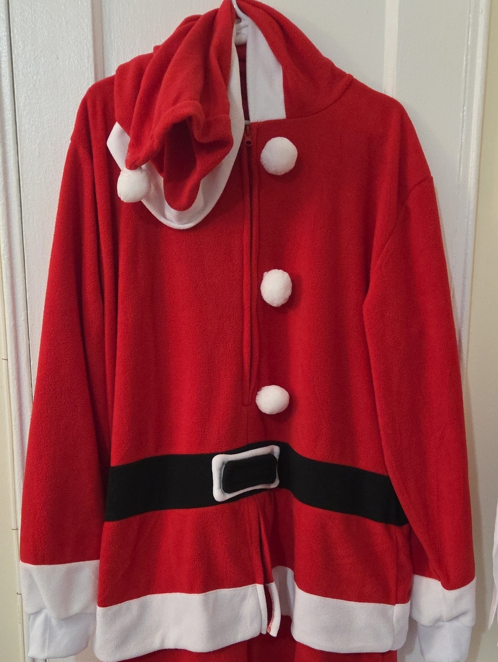 Funziez! XL Red Santa One Piece Suit Santacon Costume with Hood and Belt NWOT